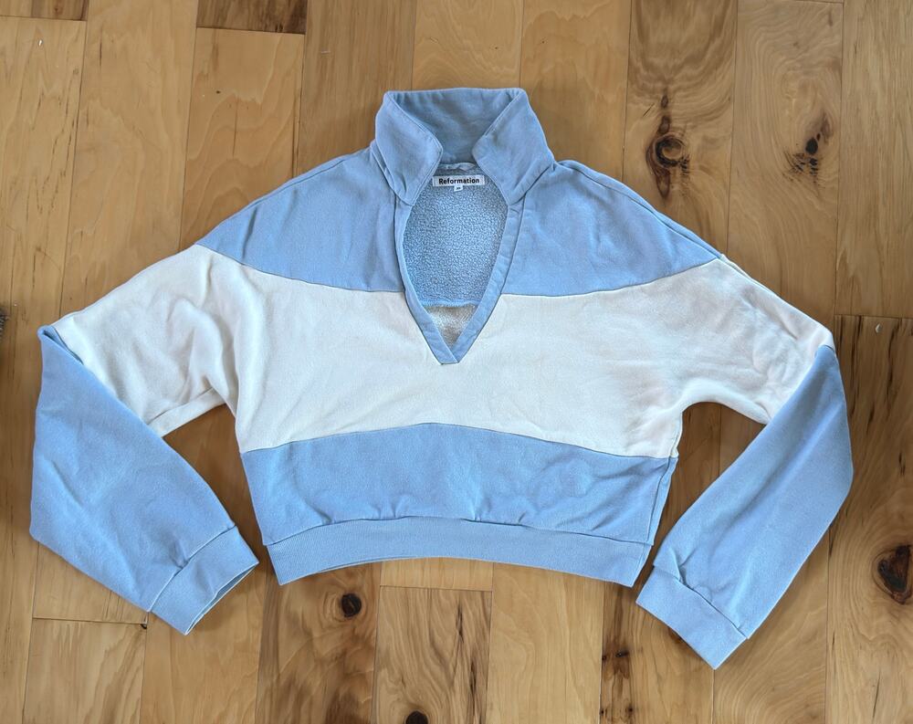Reformation Marr Cropped Colorblock Sweatshirt Womens XS Organic Cotton Pullover